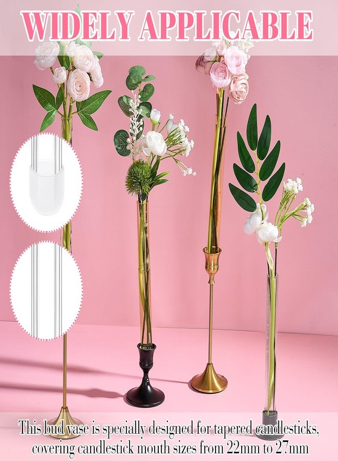 Ninehaoou 6 Pack 7.9" Bud Vase Taper Candle Holder's Acrylic Bud Flower Vase Designed Specially for Taper Candle for Tablescapes Centerpieces Weddings and Home Decorations(Plum Blossom Pattern) - Image 3